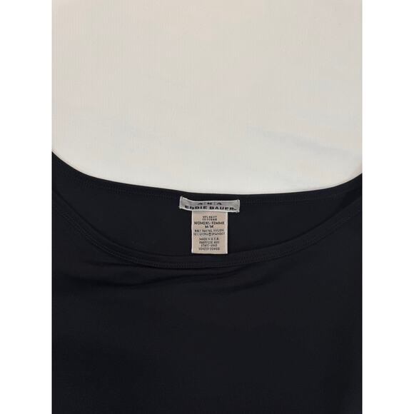 VTG AKA Eddie Bauer Black A-Line Dress Women's Medium Stretch Midi Workwear - Picture 12 of 14